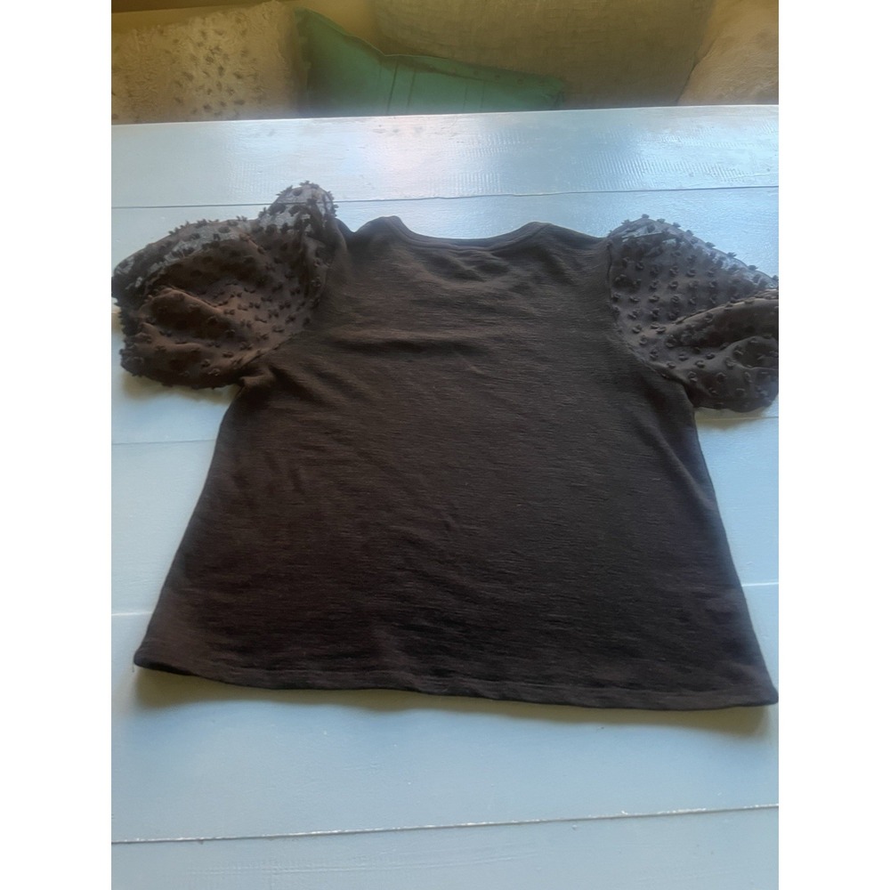 Maeve Anthropologie Swiss Dot Puff Sleeve Top Romantic Cottagecore Black S